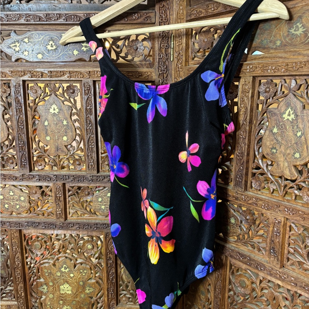 Longitude Black Swimsuit with Floral Accents